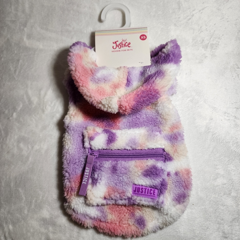 Justice Dog Hoodie Sherpa Tie-Dye Purple Pink Petwear Size XS NWT